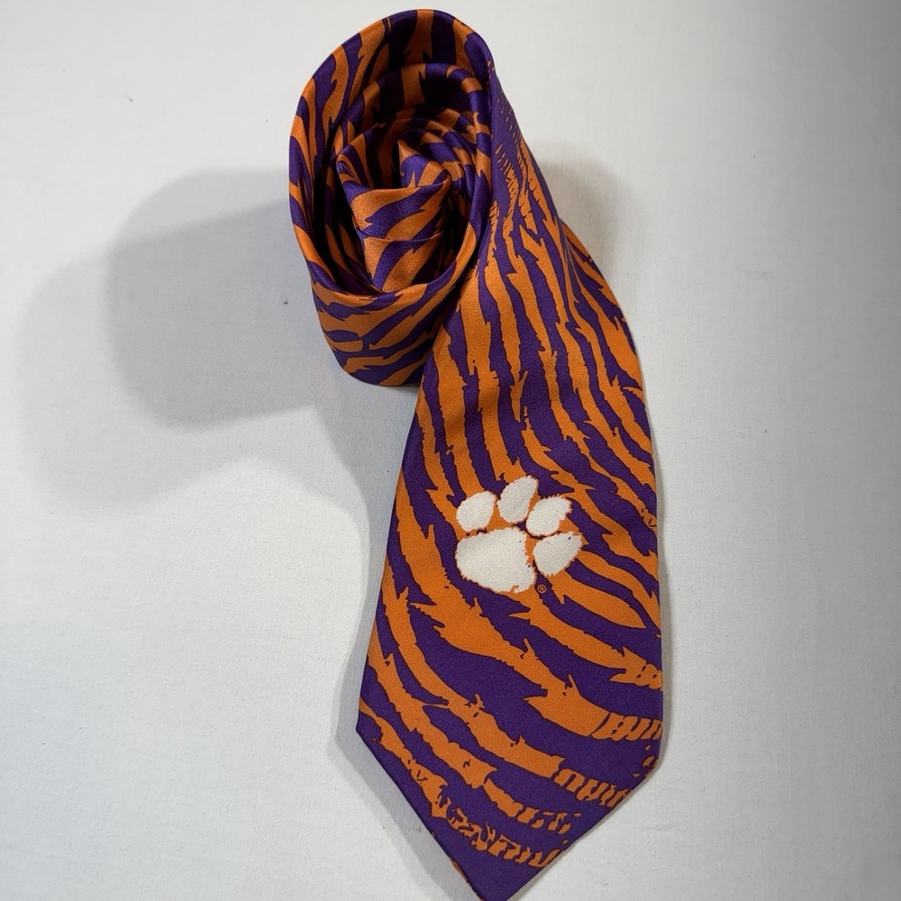 Eagle Wings  Clemson Tigers Tie  Purple & Orange  Tiger stripe With Paw Print